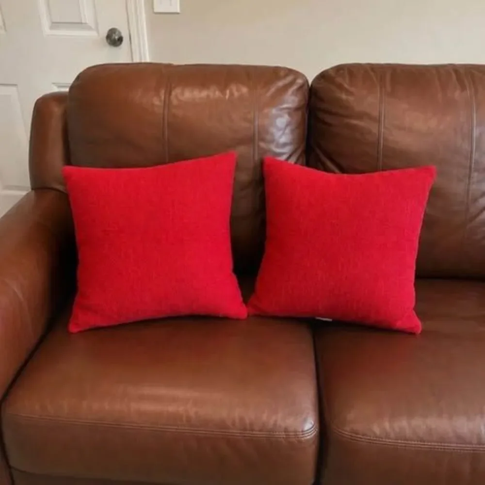 Pair of Red 16” Canvas-Texture Throw Pillows